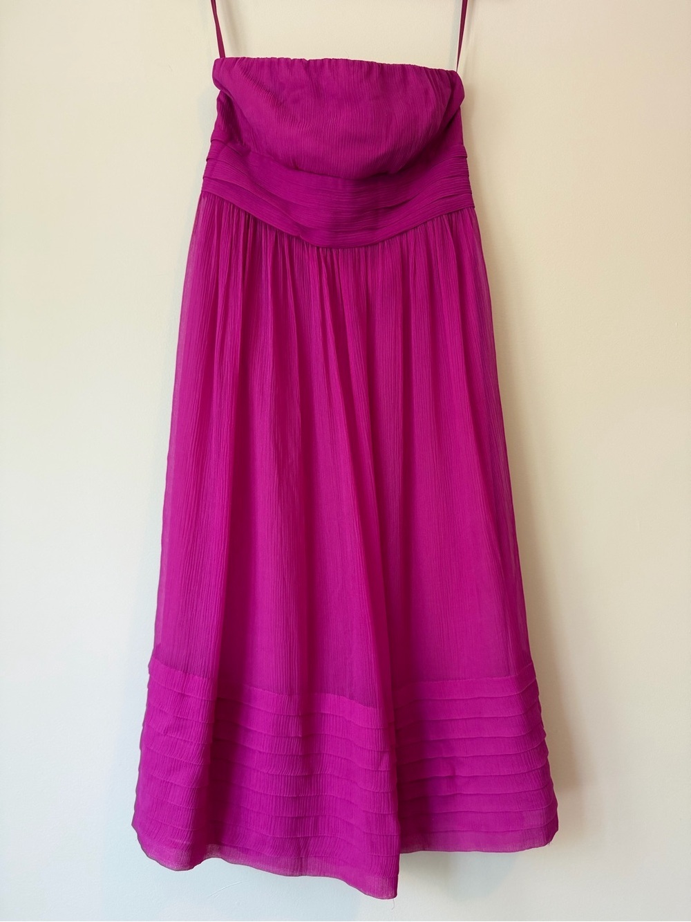 J.Crew Silk Strapless Magenta Midi Dress Size 4 Pleated Bodice - Picture 1 of 3